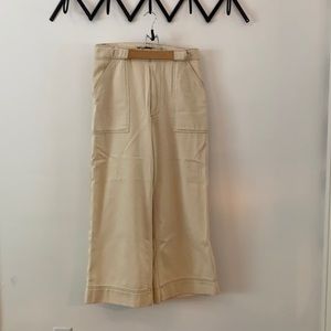 Abercrombie cream twill cropped wide leg pant